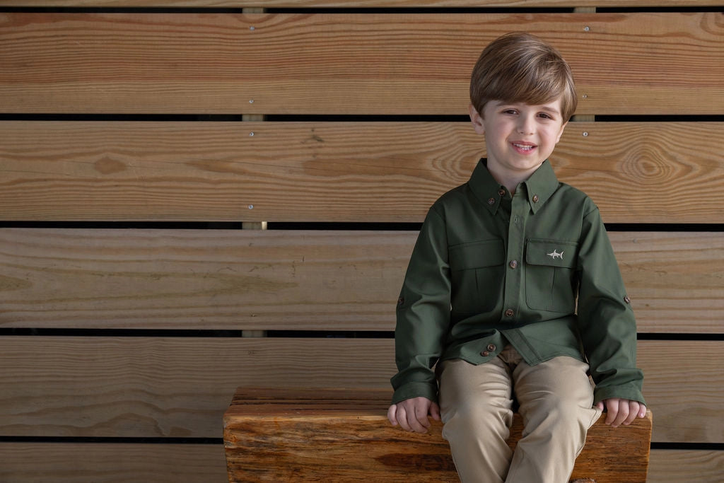 Boys Fishing Shirt - Olive Green