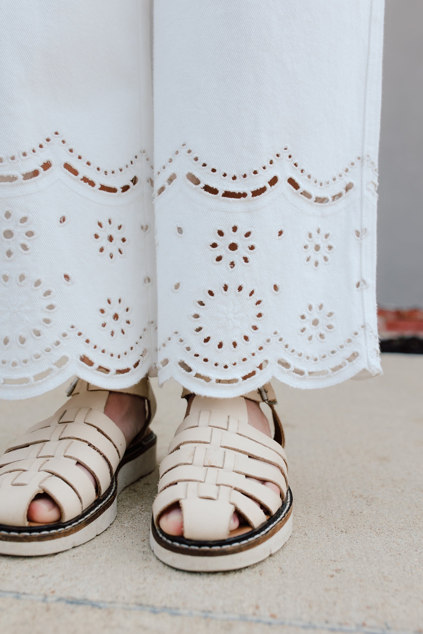 White Embroidery Trim Pants