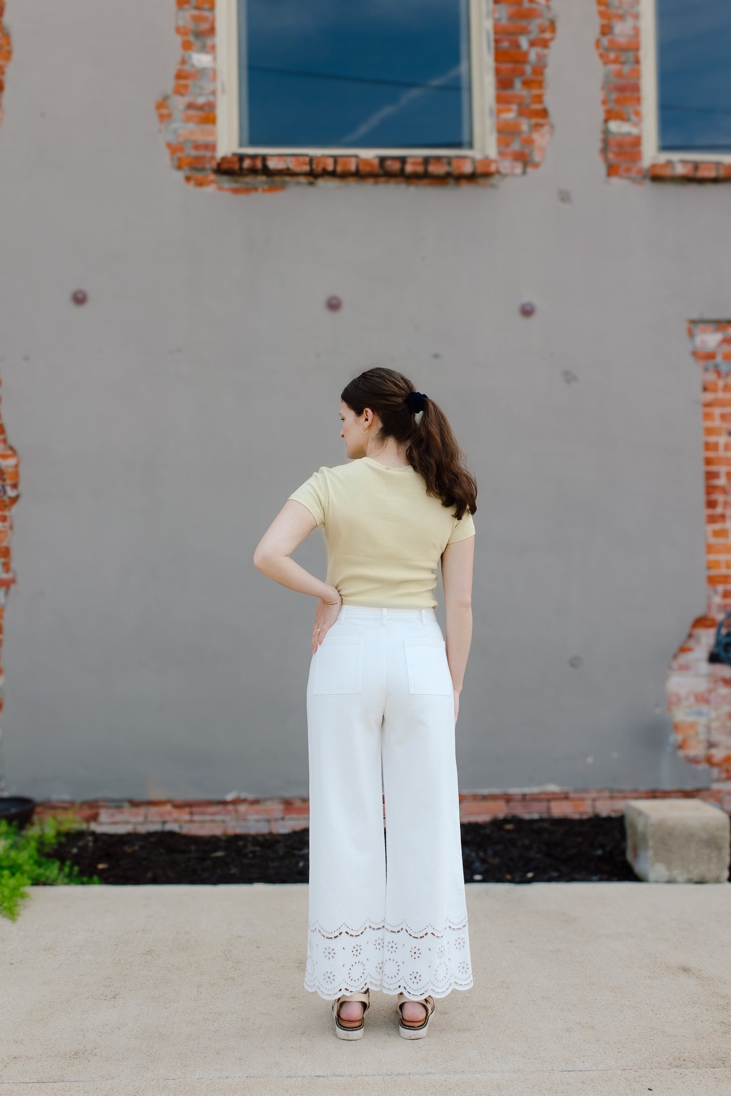 White Embroidery Trim Pants