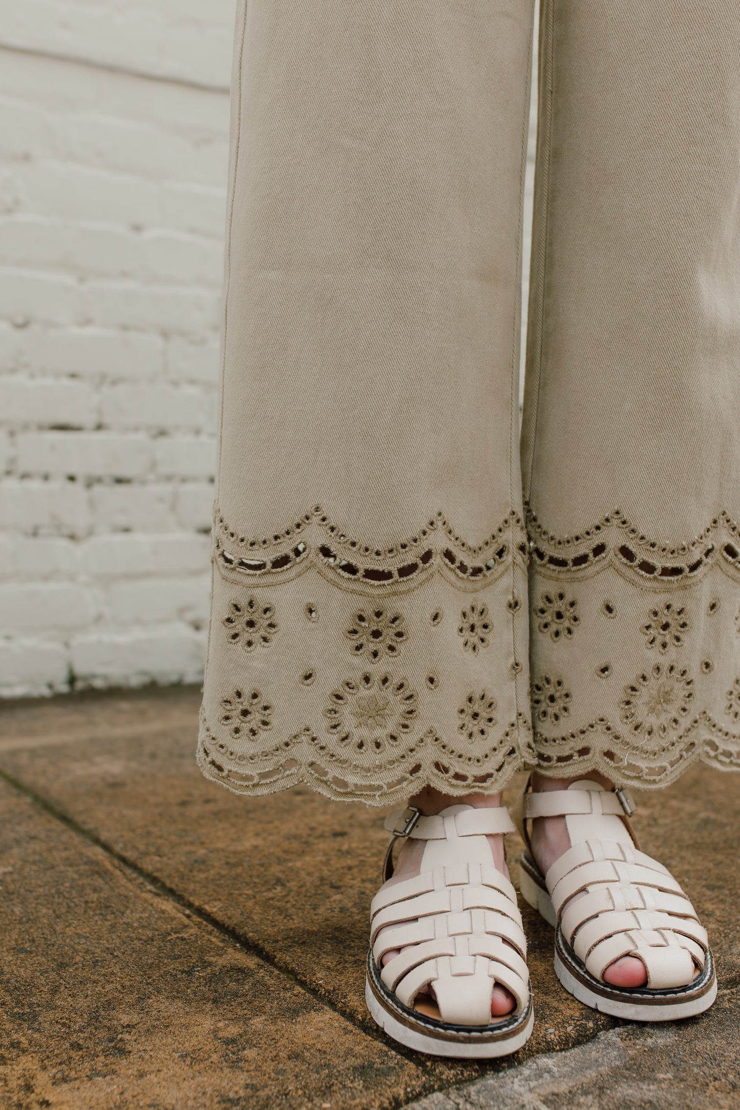 Washed Olive Embroidery Trim Pants