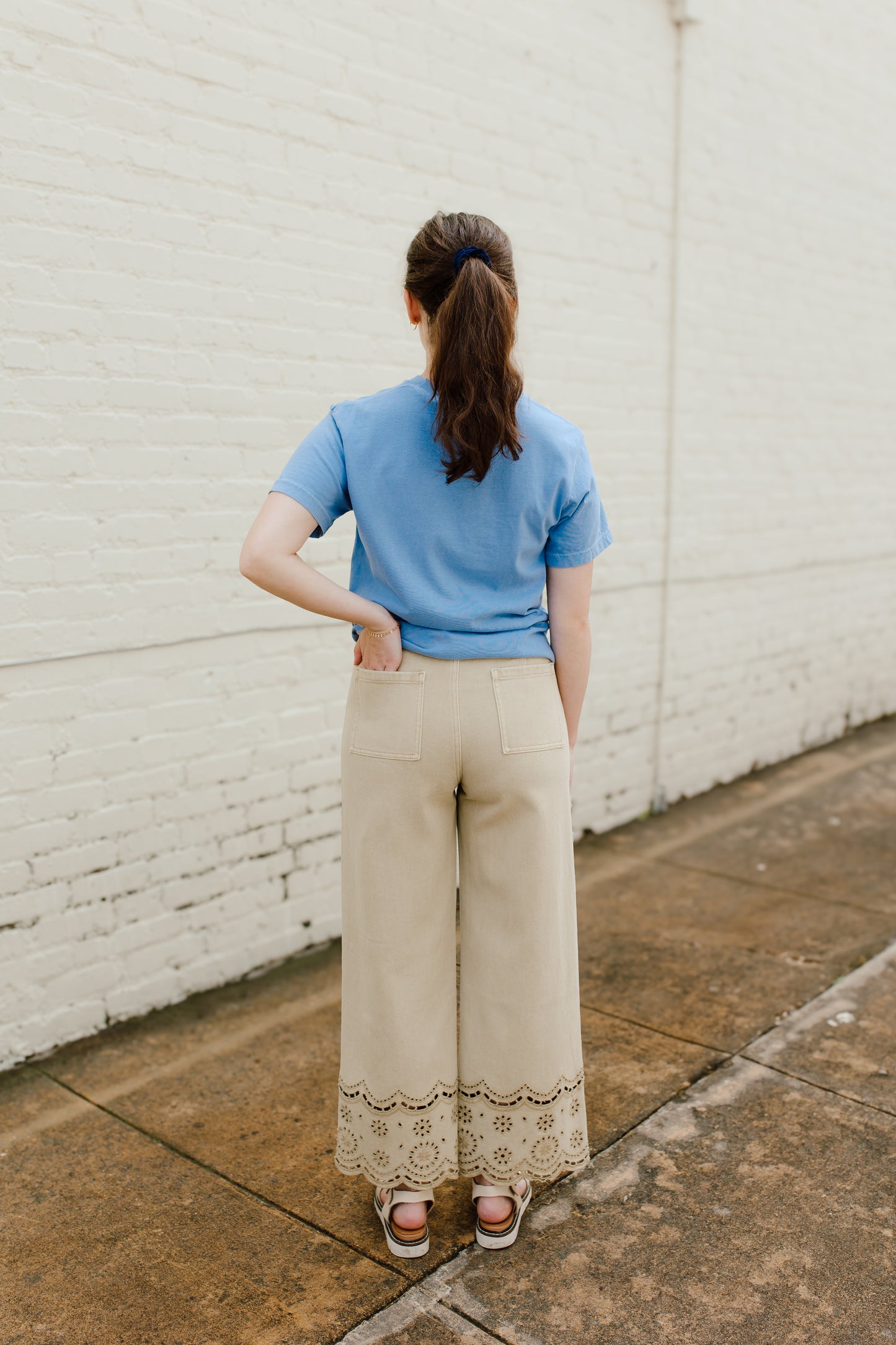 Washed Olive Embroidery Trim Pants