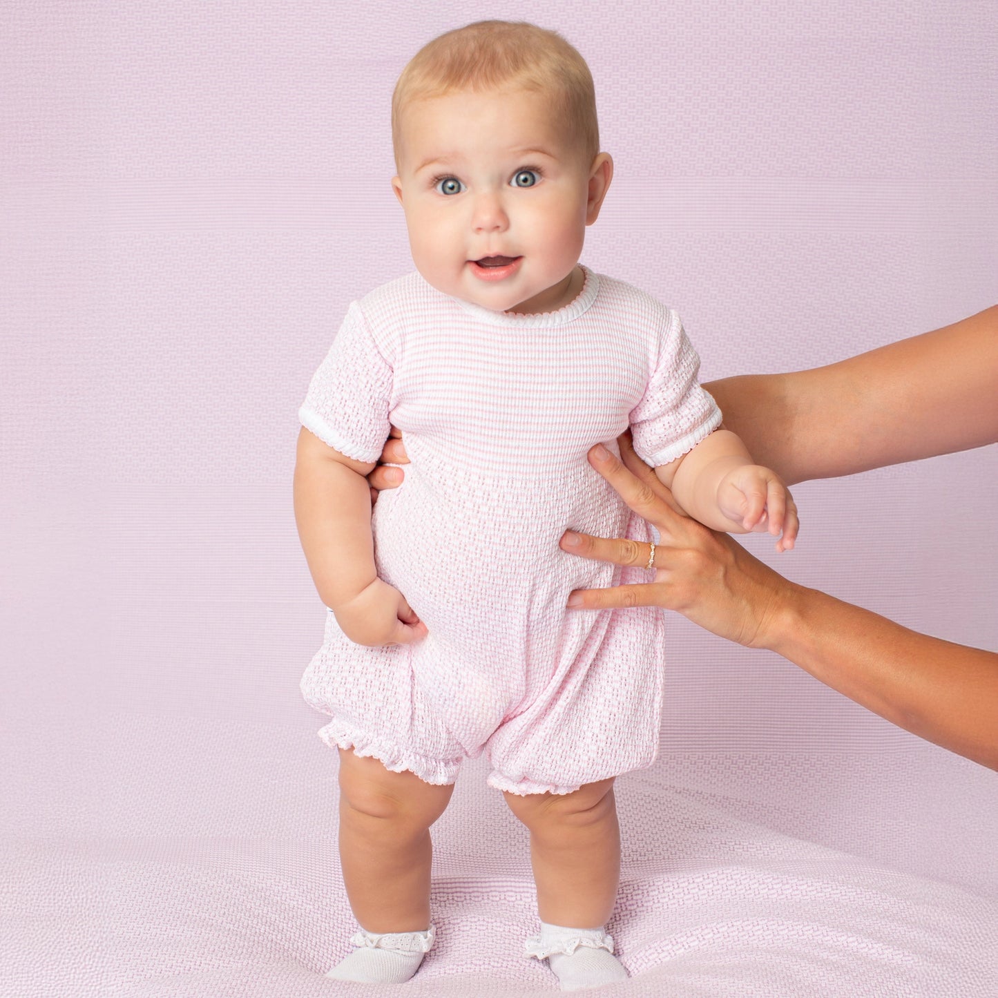 Paty Knit Ruffle Hem Bubble: Pink w/Pink Trim