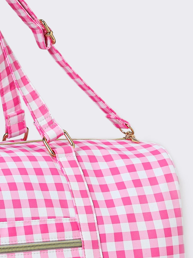 Pink Gingham Ruffle Duffle Bag