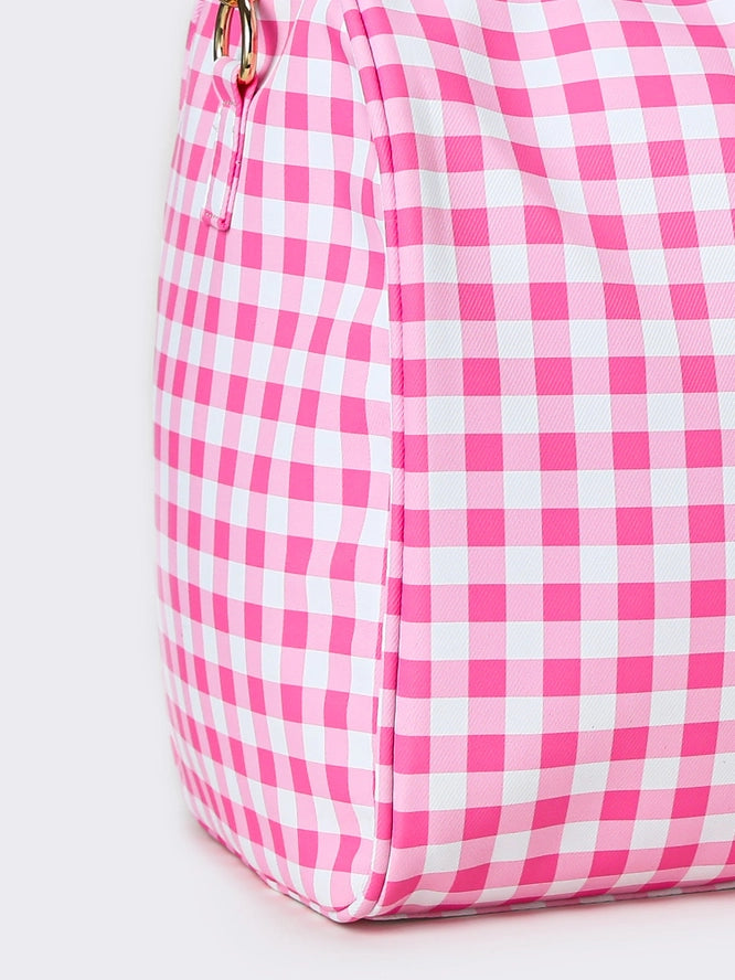 Pink Gingham Ruffle Duffle Bag