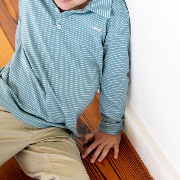 Boys Performance Polo Shirt - Aqua Stripe