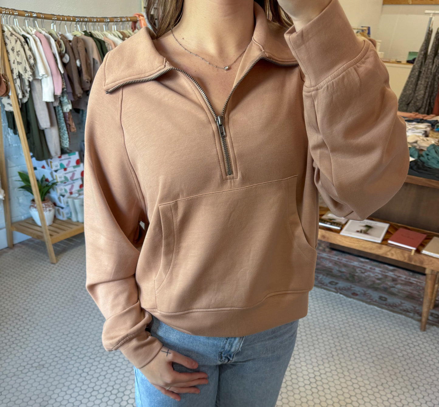 Athletic Quarter Zip- Dark Taupe