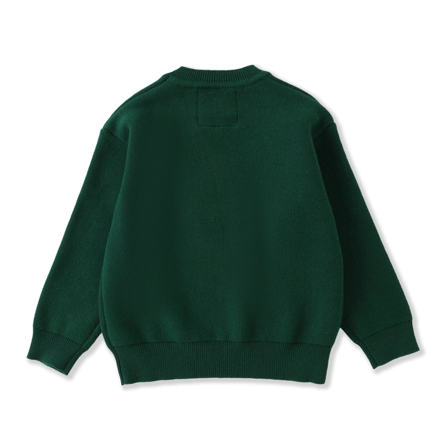 Child's Green sweater with a Santa Claus face patch