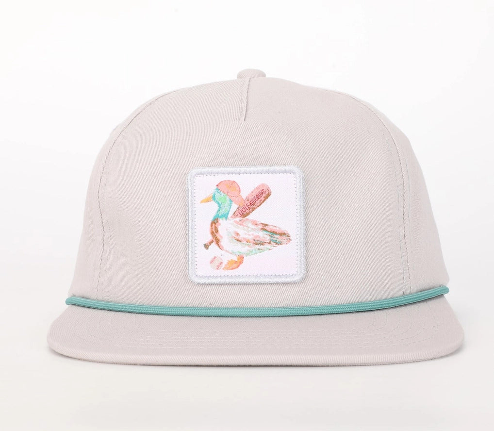 Cream hat with embroidery and rope trim
