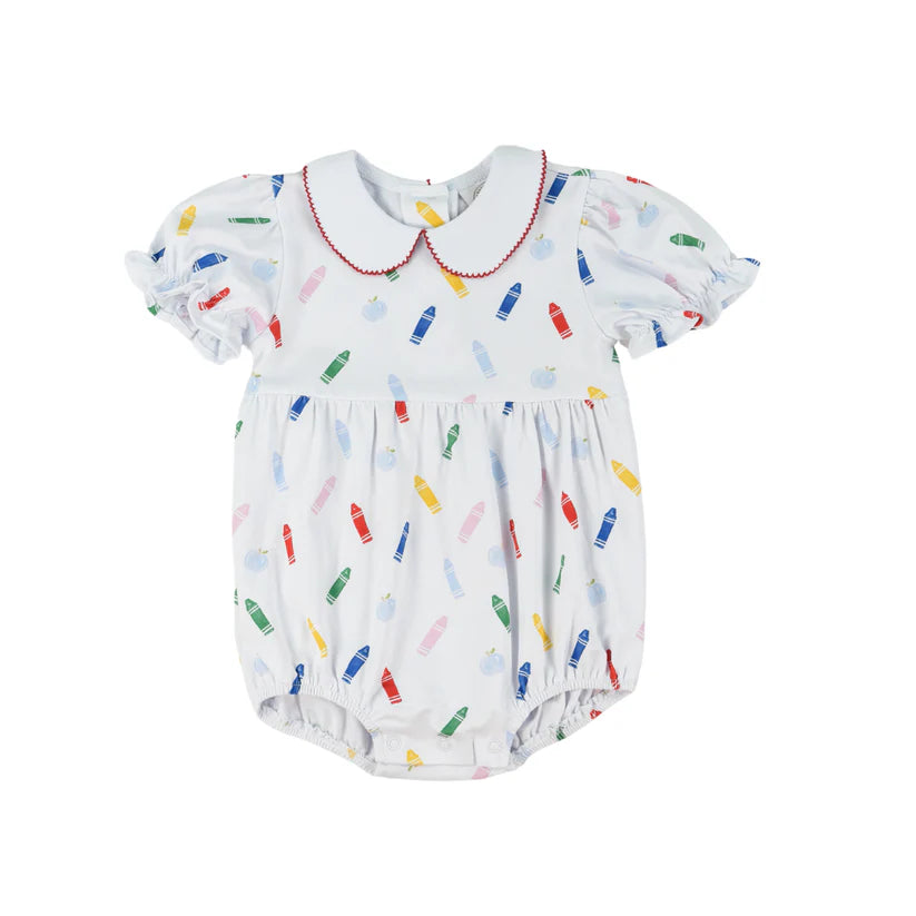 Girls bubble, crayon print, collar, back to school