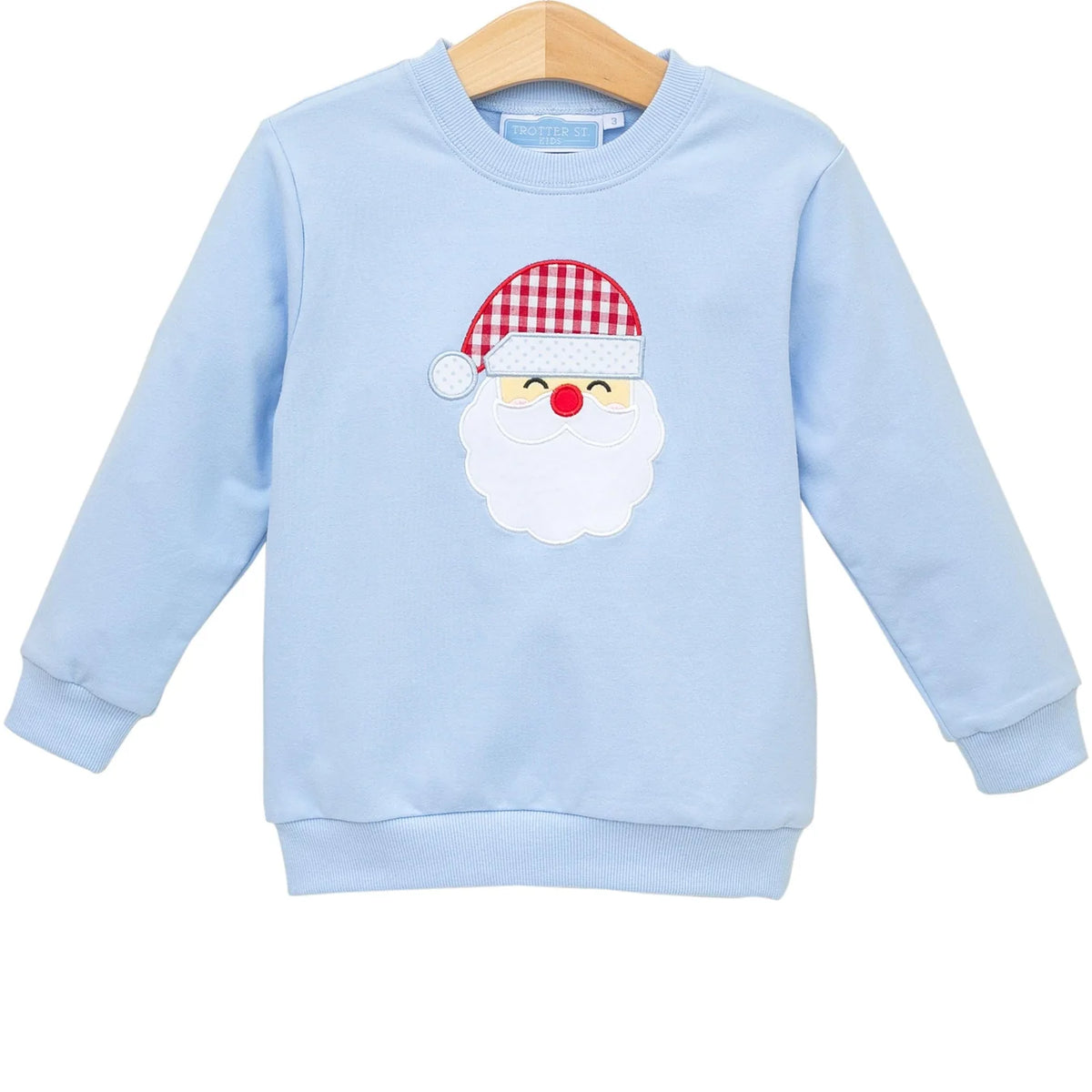 Applique Santa Pullover: Baby Blue