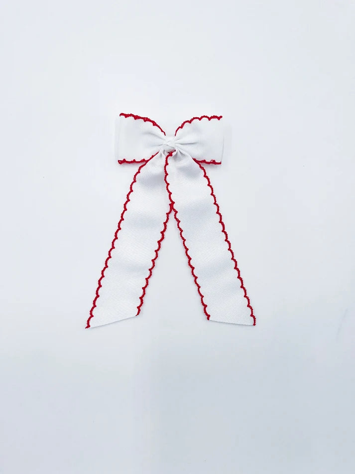 Long Tail Bow: White with Red Trim