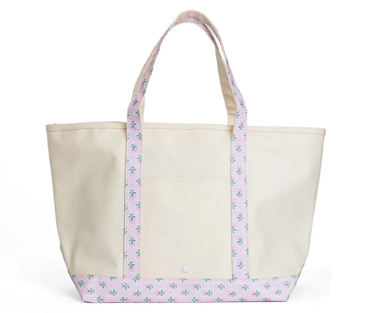 Maxi Tote - Coated Canvas Large Natural with Petite Fleur Pink Trim