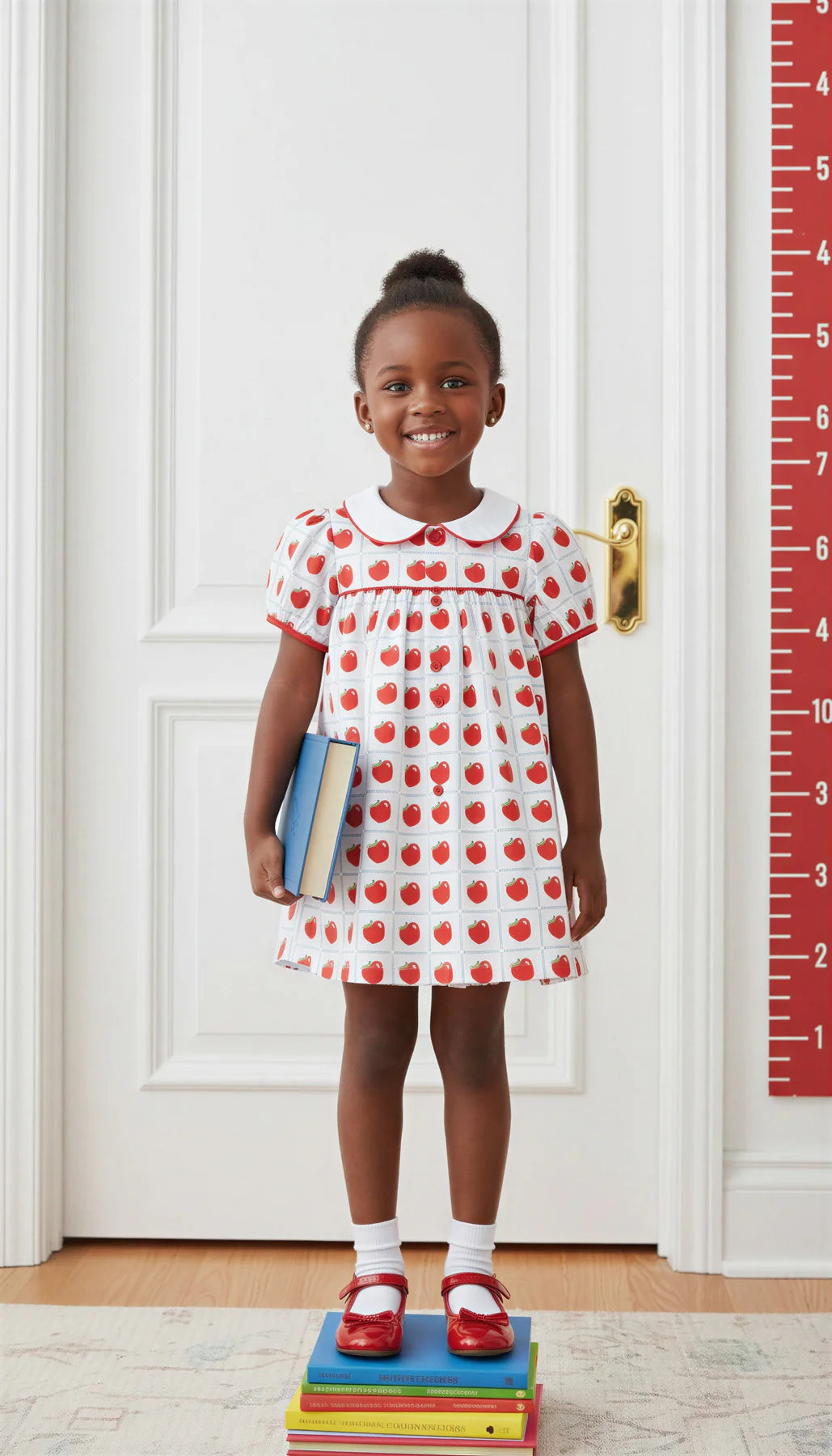 Apple plaid dress, collard dress, red and blue