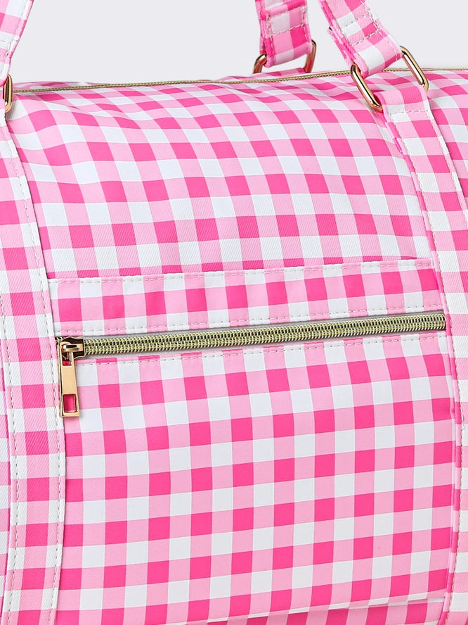 Pink Gingham Ruffle Duffle Bag