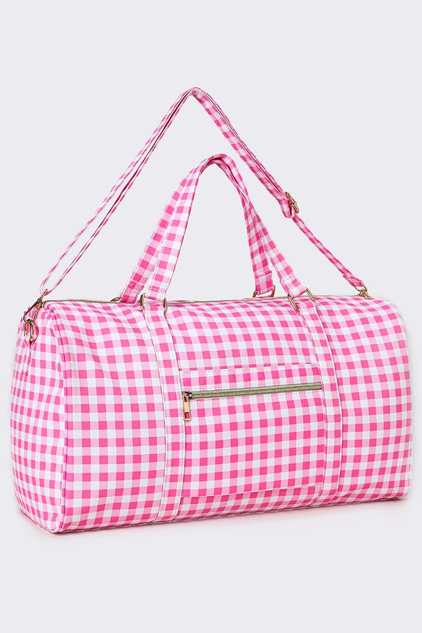 Pink Gingham Ruffle Duffle Bag