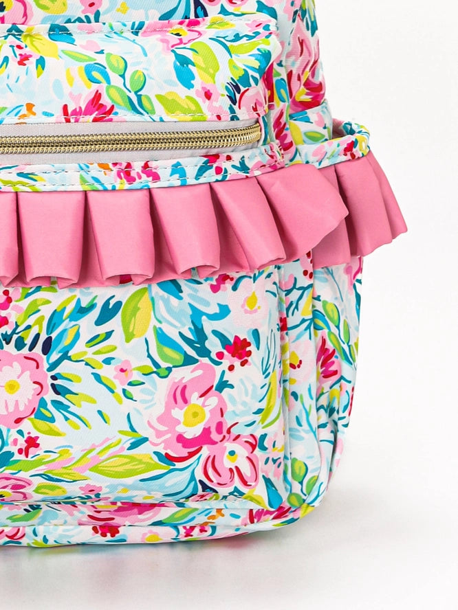 Green/Pink Floral Ruffle Backpack