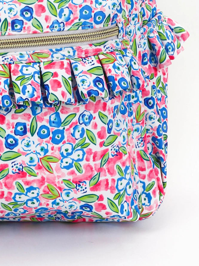 Blue Floral Ruffle Backpack