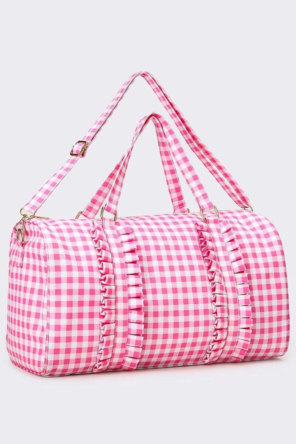 Pink Gingham Ruffle Duffle Bag