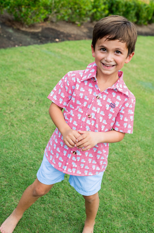Boys' Short Sleeve Button Down Shirt - American Flag Plaid