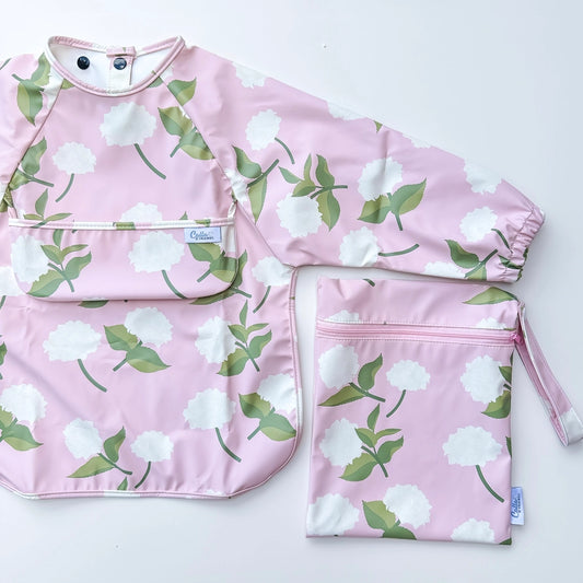 The Grayson Long Sleeve Bib- Hydrangeas Pink