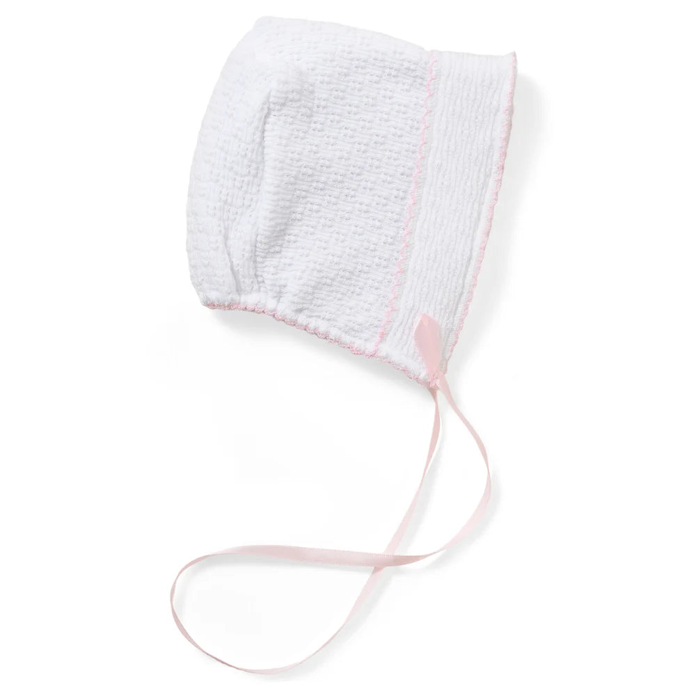 Paty Knit Classic Bonnet with Satin Ribbon