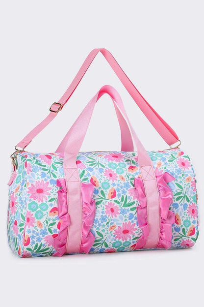 Pink Ruffle Floral Duffle Bag