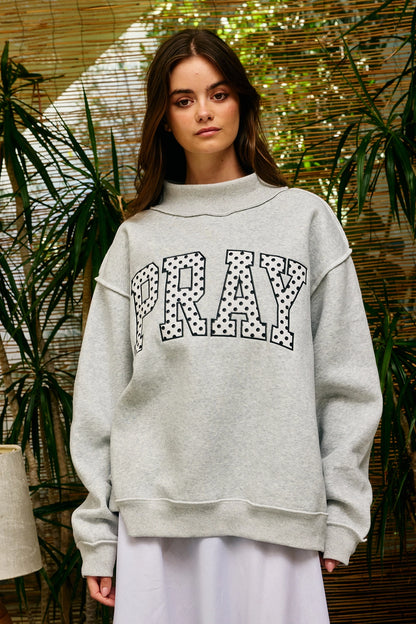 Polka Dot Pray Mockneck Grey