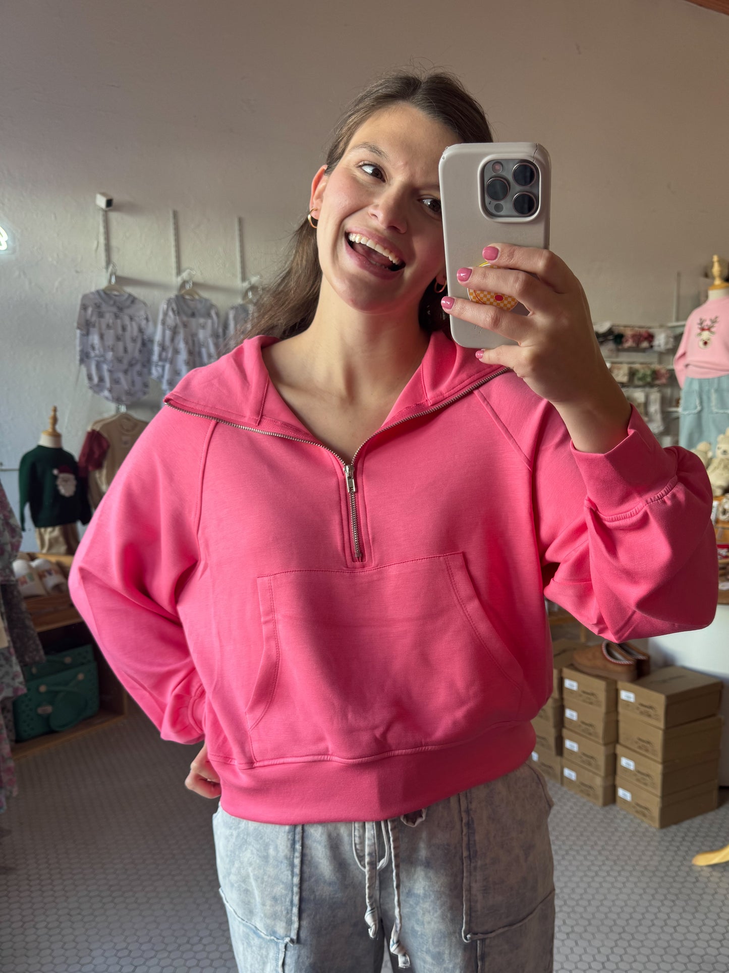 Athletic Quarter Zip: Bubble Gum Pink