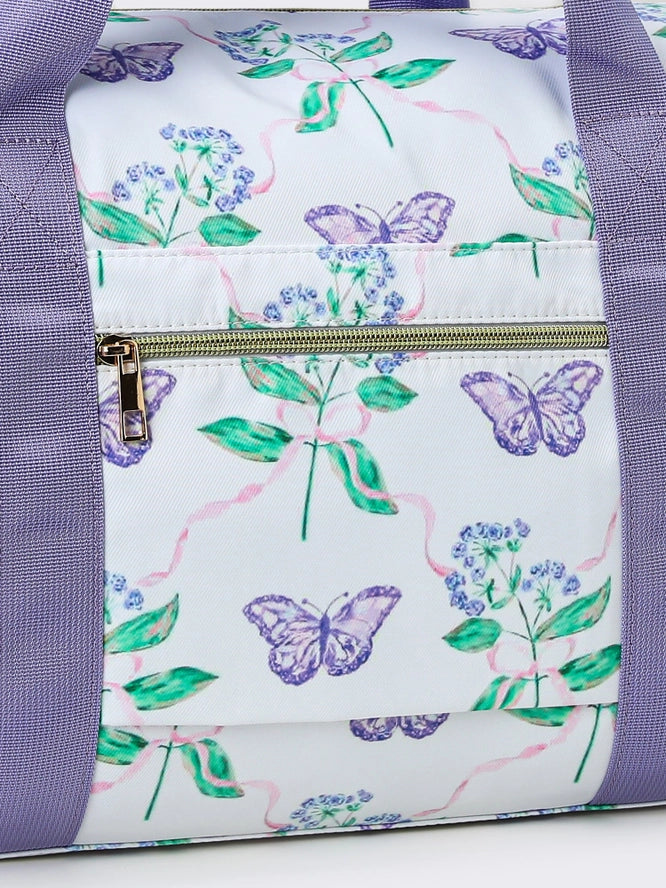 Purple Butterfly Ruffle Duffle Bag
