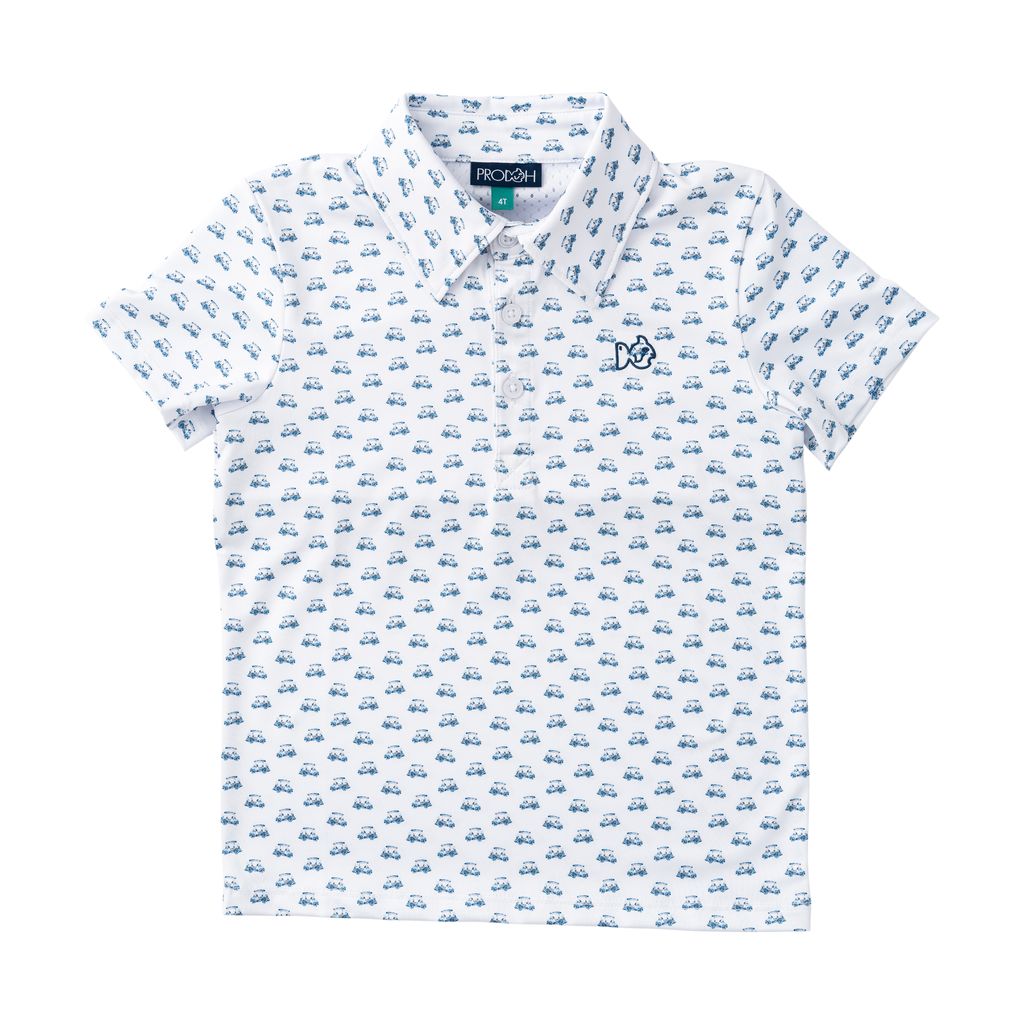 Boy's Short Sleeve Pro Performance Polo: Golf Cart Print