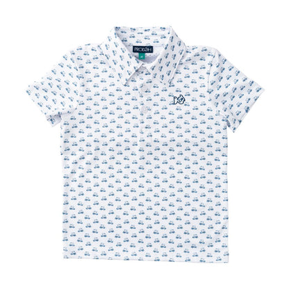 Boy's Short Sleeve Pro Performance Polo: Golf Cart Print