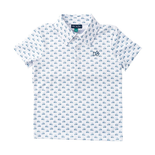Boy's Short Sleeve Pro Performance Polo: Golf Cart Print