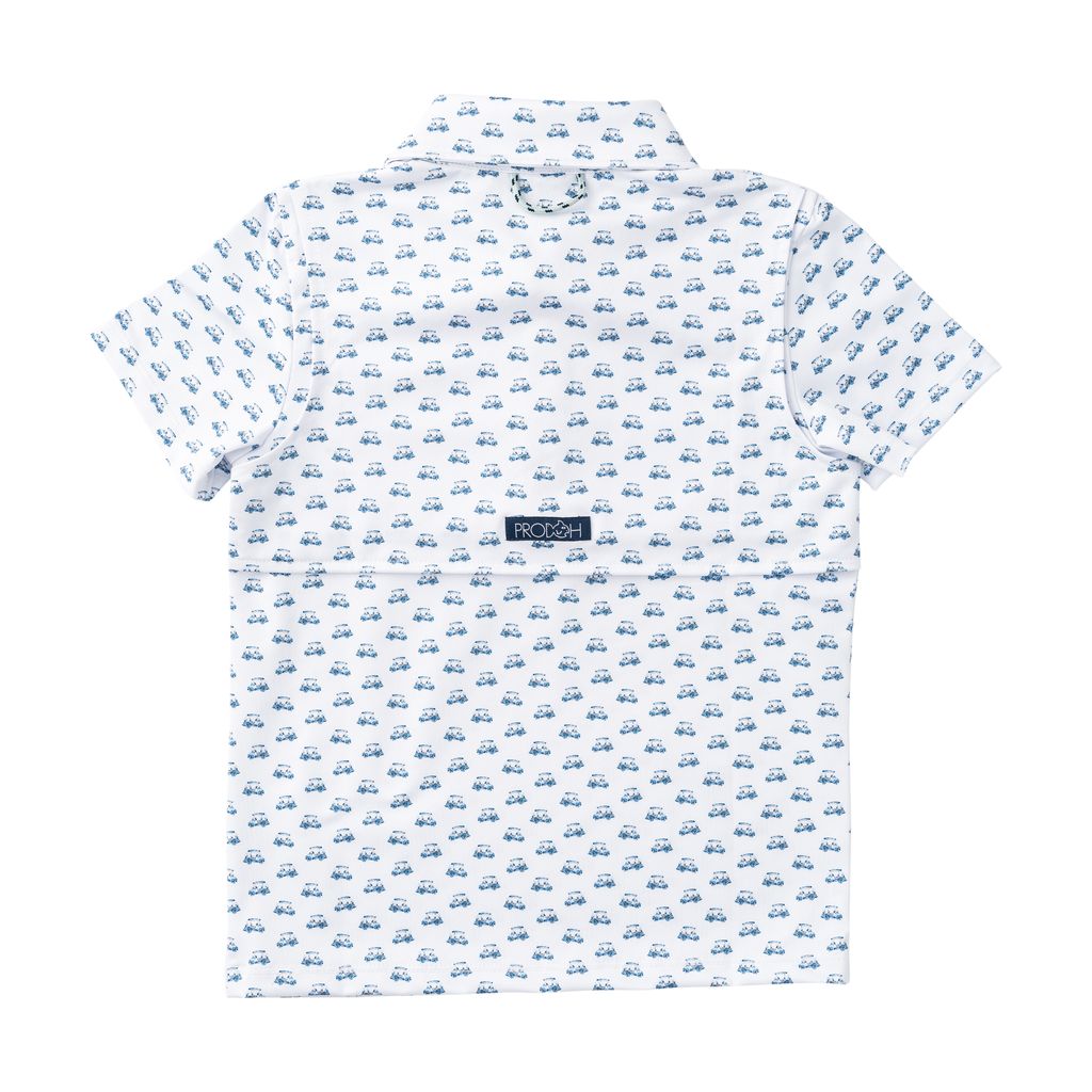 Boy's Short Sleeve Pro Performance Polo: Golf Cart Print