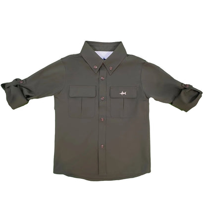 Boys Fishing Shirt - Olive Green