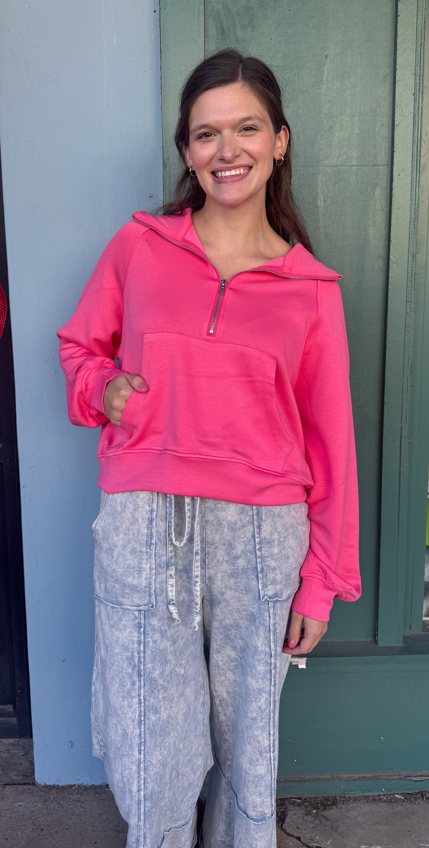 Athletic Quarter Zip: Bubble Gum Pink