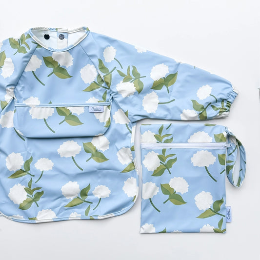 The Grayson Bib Long Sleeve- Hydrangeas Blue