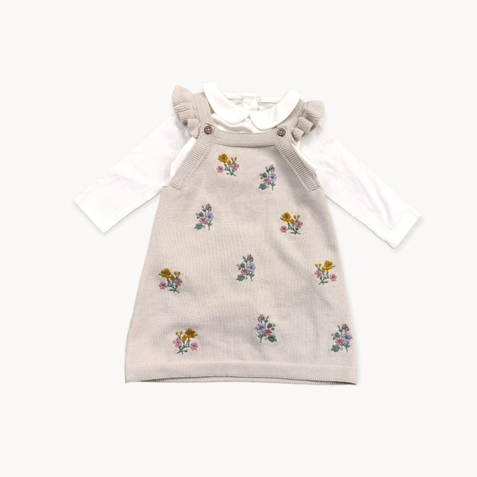 Floral Embroidered Tunic Baby Knit Dress Set