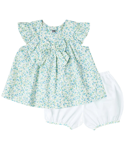 Green Floral Bow Top + Bloomers