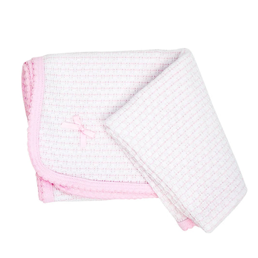 Paty Knit Pinstripe Swaddle Blanket with Pima Trim - Pink