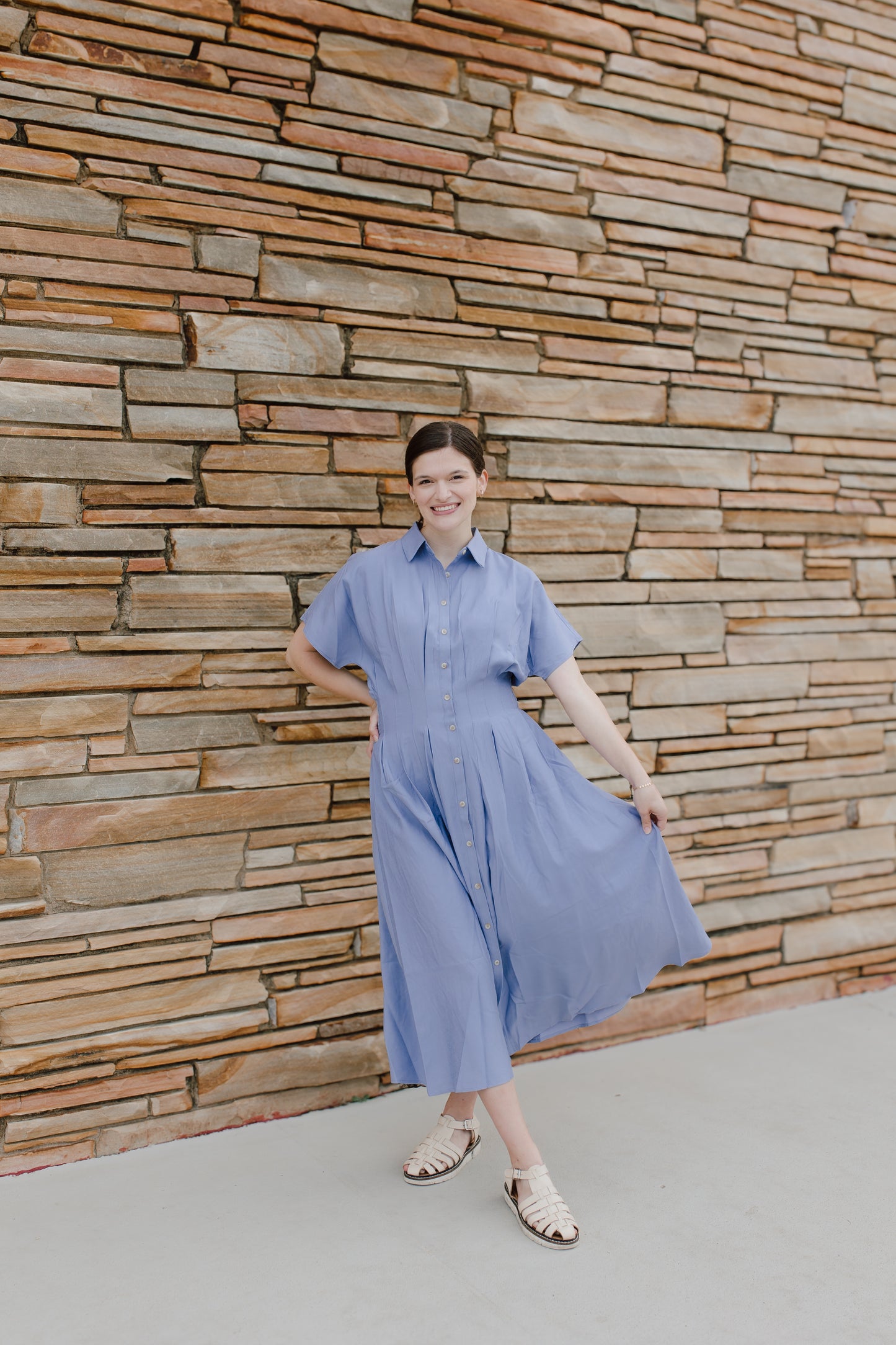 Pleated Blue Midi Dress