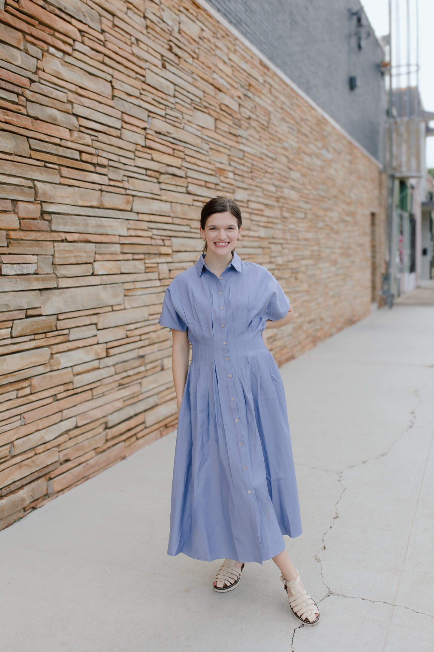 Pleated Blue Midi Dress
