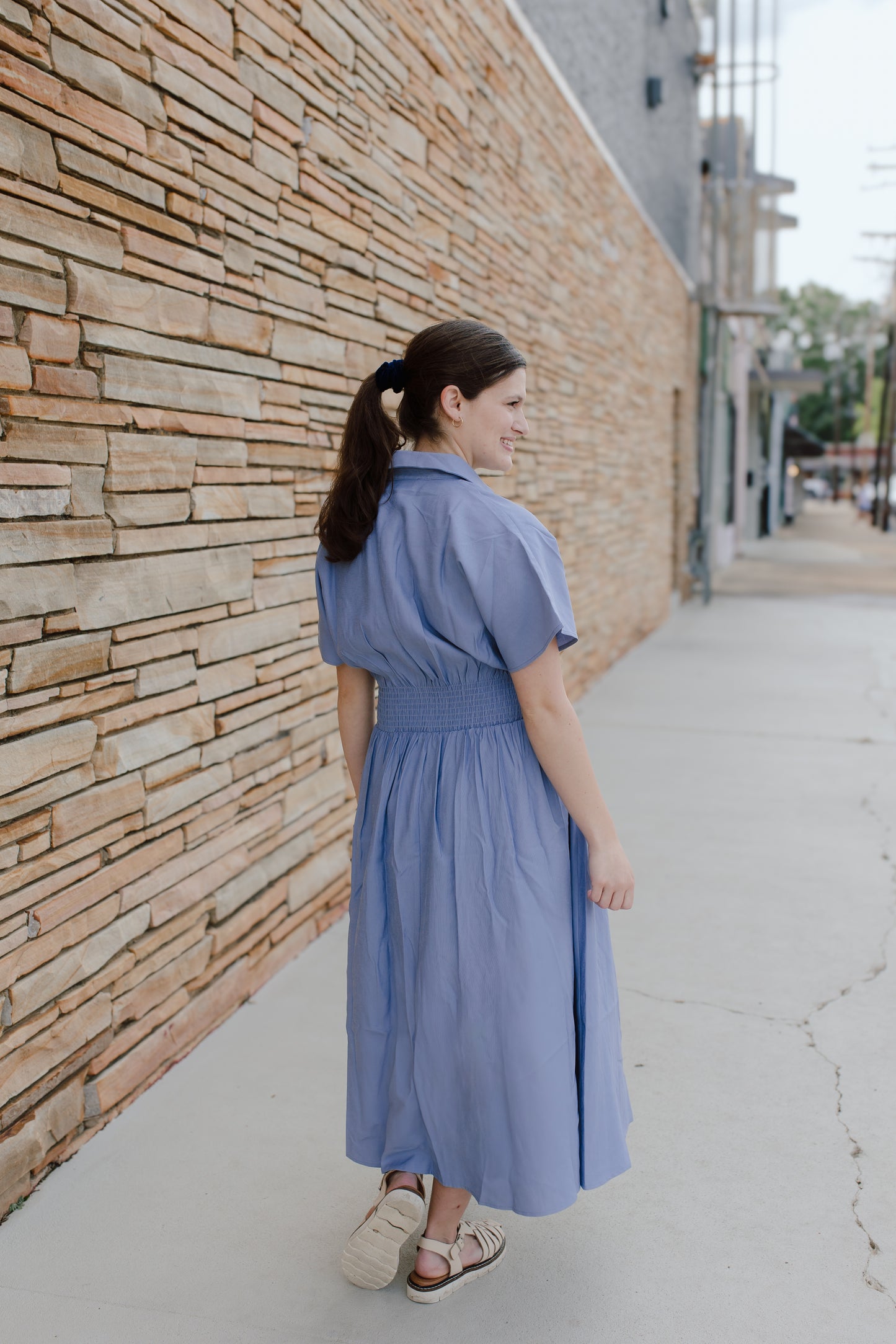 Pleated Blue Midi Dress