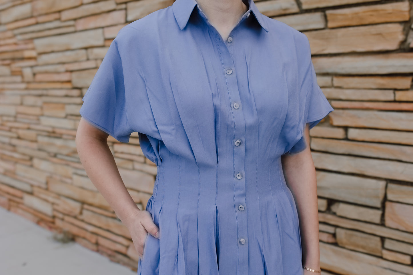 Pleated Blue Midi Dress