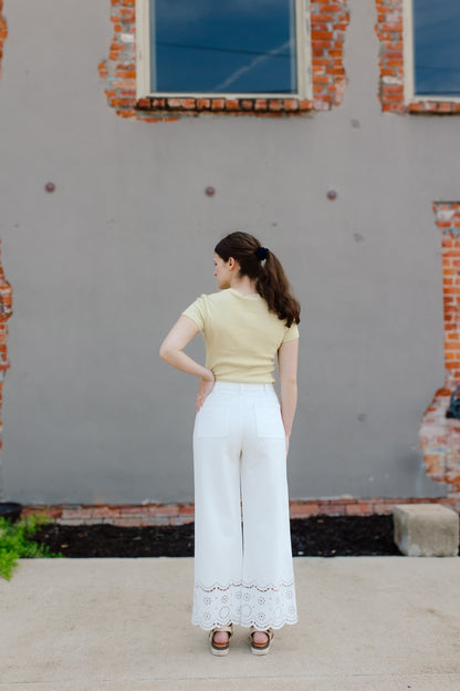 White Embroidery Trim Pants