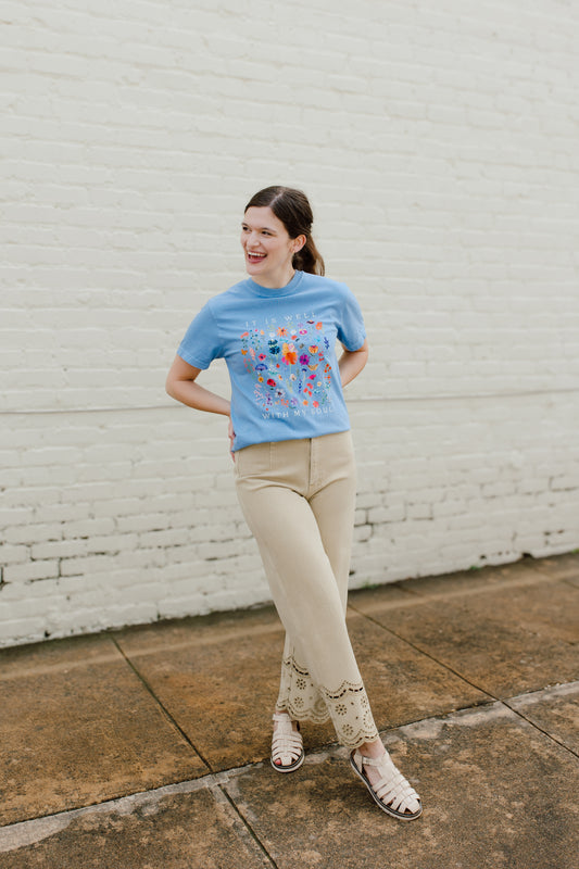 Washed Olive Embroidery Trim Pants