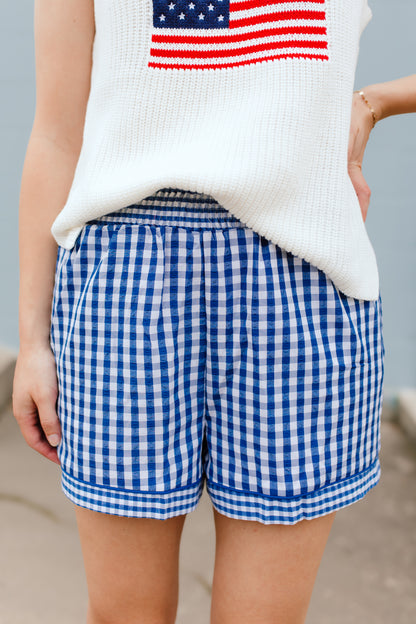 Navy Gingham Shorts