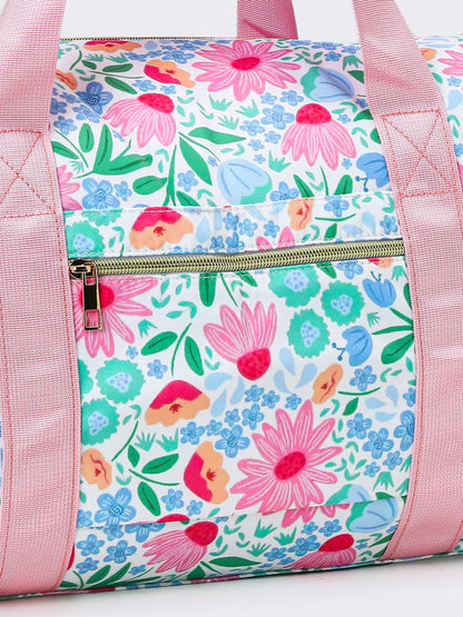 Pink Ruffle Floral Duffle Bag