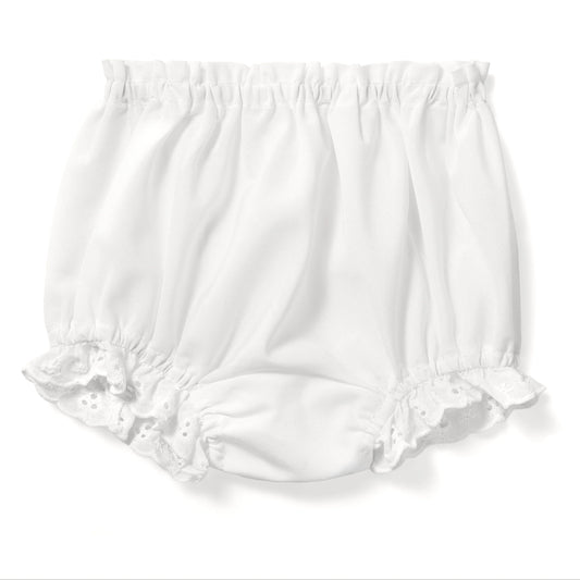 White Cotton Batiste Baby Diaper Cover with Eyelet Ruffle