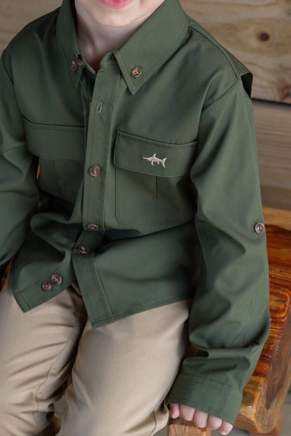 Boys Fishing Shirt - Olive Green