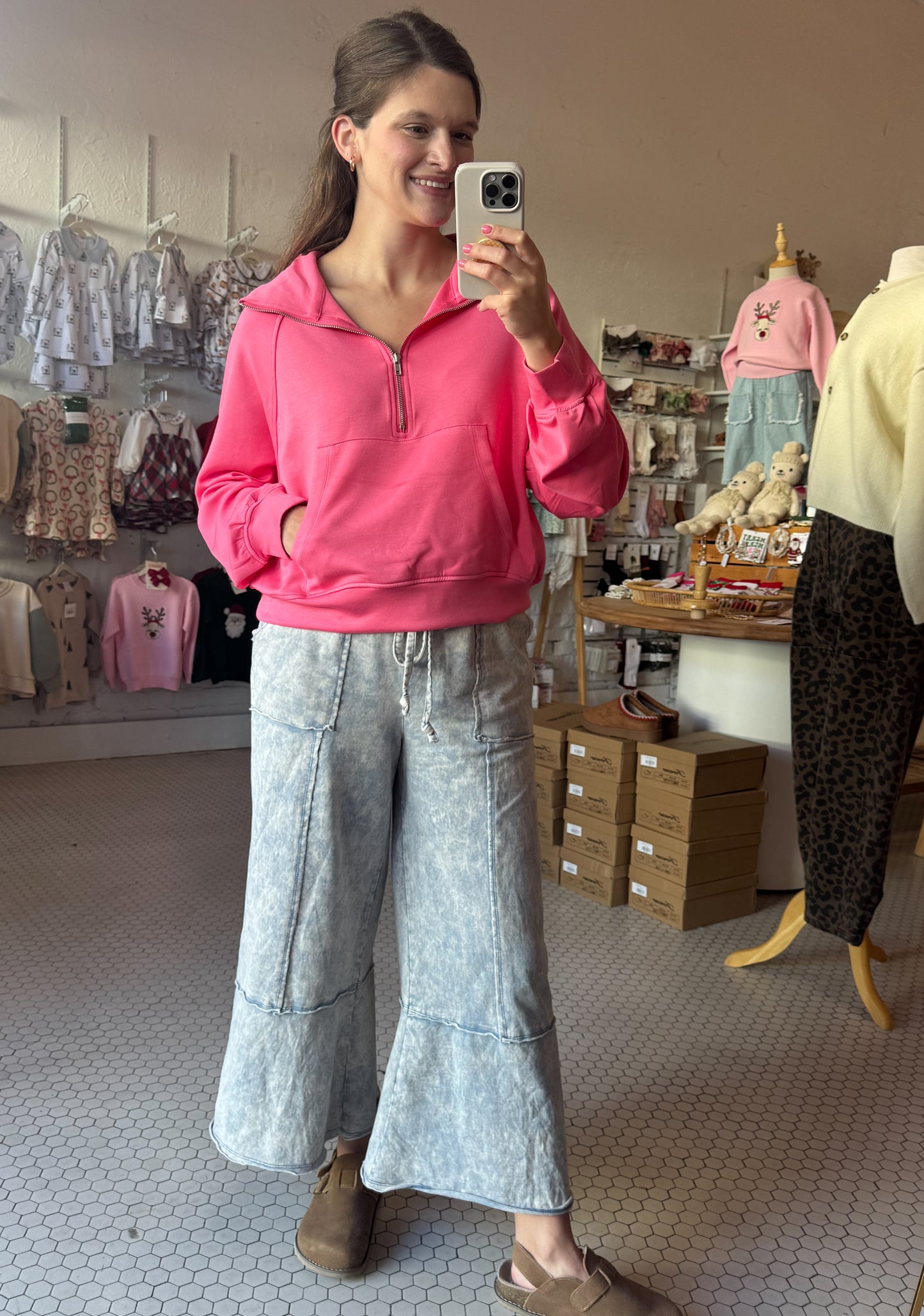 Athletic Quarter Zip: Bubble Gum Pink